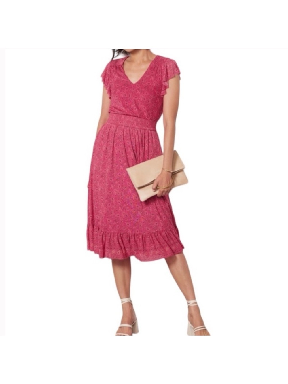 Evereve Pink Paisley V-Neck Maxi Dress